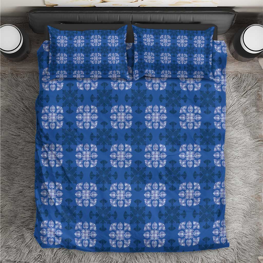 Royal Blue Hawaiian Quilt Bedding Set Hawaii Pineapple Monstera Palaka Motifs - Polynesian Pride