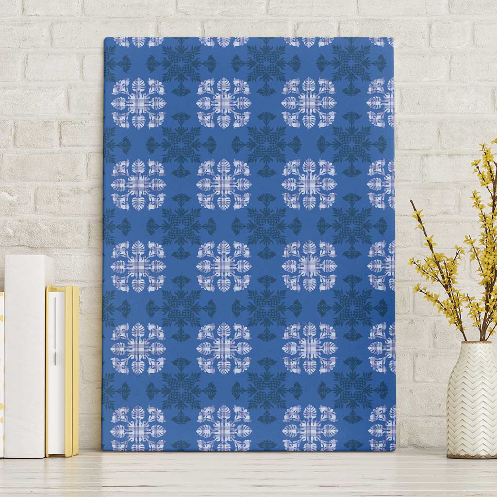 Royal Blue Hawaiian Quilt Canvas Wall Art Hawaii Pineapple Monstera Palaka Motifs - Polynesian Pride