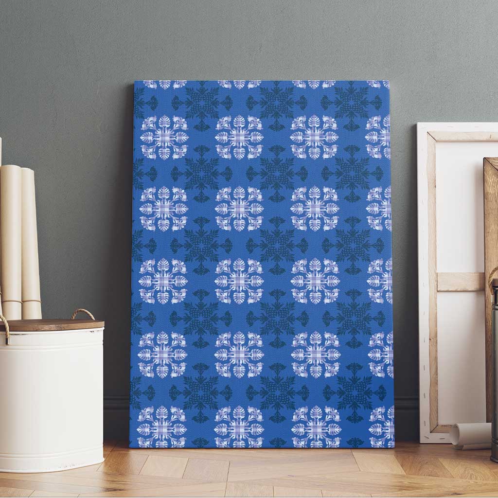 Royal Blue Hawaiian Quilt Canvas Wall Art Hawaii Pineapple Monstera Palaka Motifs - Polynesian Pride