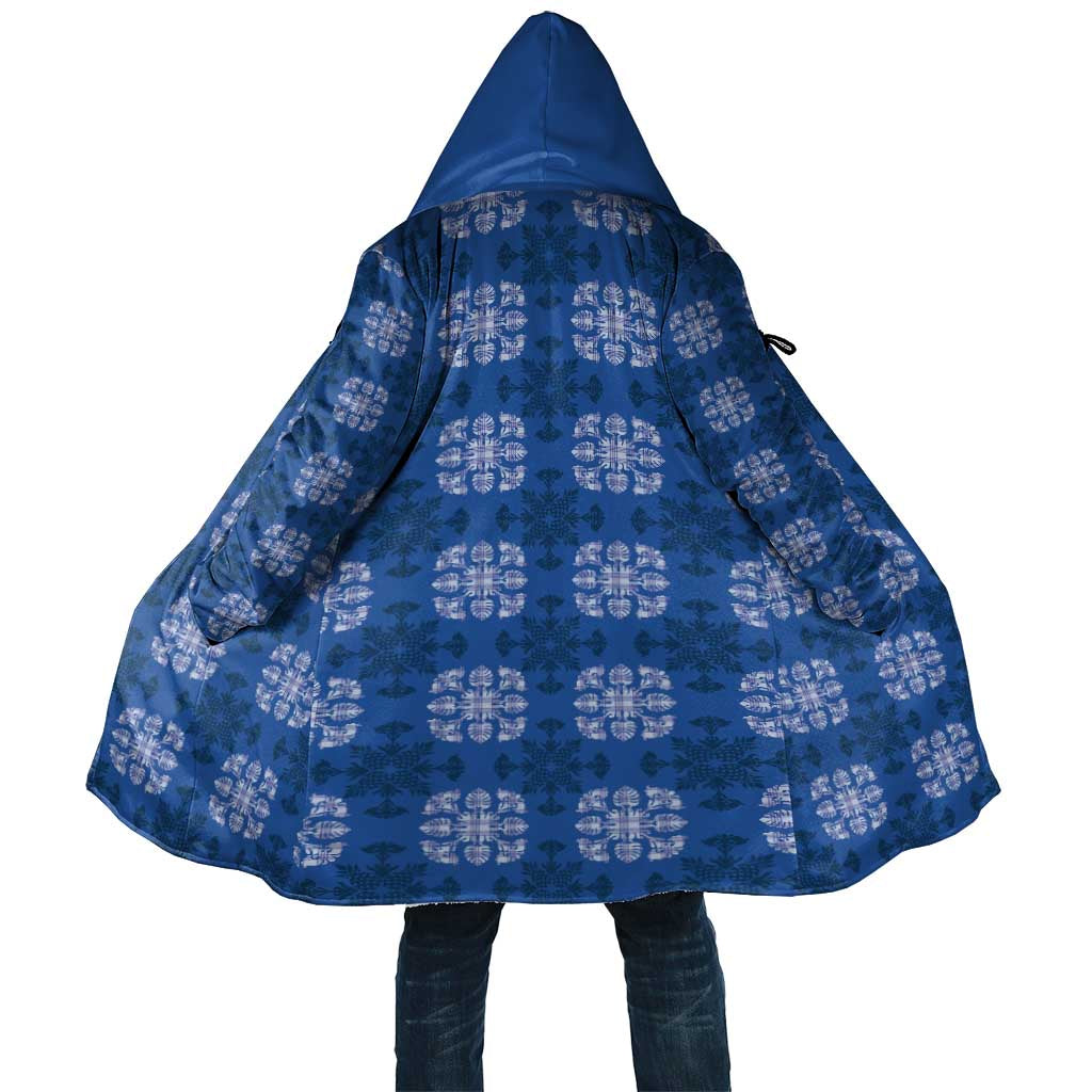 Royal Blue Hawaiian Quilt Cloak Hawaii Pineapple Monstera Palaka Motifs - Polynesian Pride