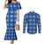 Royal Blue Hawaiian Quilt Couples Matching Mermaid Dress and Long Sleeve Button Shirt Hawaii Pineapple Monstera Palaka Motifs - Polynesian Pride