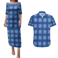Royal Blue Hawaiian Quilt Couples Matching Puletasi and Hawaiian Shirt Hawaii Pineapple Monstera Palaka Motifs LT14 Royal Blue - Polynesian Pride