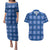 Royal Blue Hawaiian Quilt Couples Matching Puletasi and Hawaiian Shirt Hawaii Pineapple Monstera Palaka Motifs - Polynesian Pride