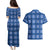 Royal Blue Hawaiian Quilt Couples Matching Puletasi and Hawaiian Shirt Hawaii Pineapple Monstera Palaka Motifs - Polynesian Pride