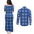 Royal Blue Hawaiian Quilt Couples Matching Puletasi and Long Sleeve Button Shirt Hawaii Pineapple Monstera Palaka Motifs - Polynesian Pride