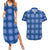 Royal Blue Hawaiian Quilt Couples Matching Summer Maxi Dress and Hawaiian Shirt Hawaii Pineapple Monstera Palaka Motifs - Polynesian Pride