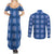 Royal Blue Hawaiian Quilt Couples Matching Summer Maxi Dress and Long Sleeve Button Shirt Hawaii Pineapple Monstera Palaka Motifs - Polynesian Pride