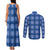 Royal Blue Hawaiian Quilt Couples Matching Tank Maxi Dress and Long Sleeve Button Shirt Hawaii Pineapple Monstera Palaka Motifs - Polynesian Pride