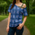 Royal Blue Hawaiian Quilt Cross Shoulder Shirt Hawaii Pineapple Monstera Palaka Motifs - Polynesian Pride
