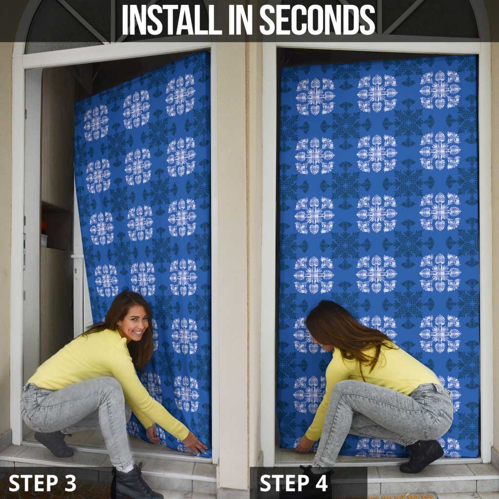 Royal Blue Hawaiian Quilt Door Cover Hawaii Pineapple Monstera Palaka Motifs - Polynesian Pride