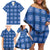 Royal Blue Hawaiian Quilt Family Matching Off Shoulder Short Dress and Hawaiian Shirt Hawaii Pineapple Monstera Palaka Motifs - Polynesian Pride