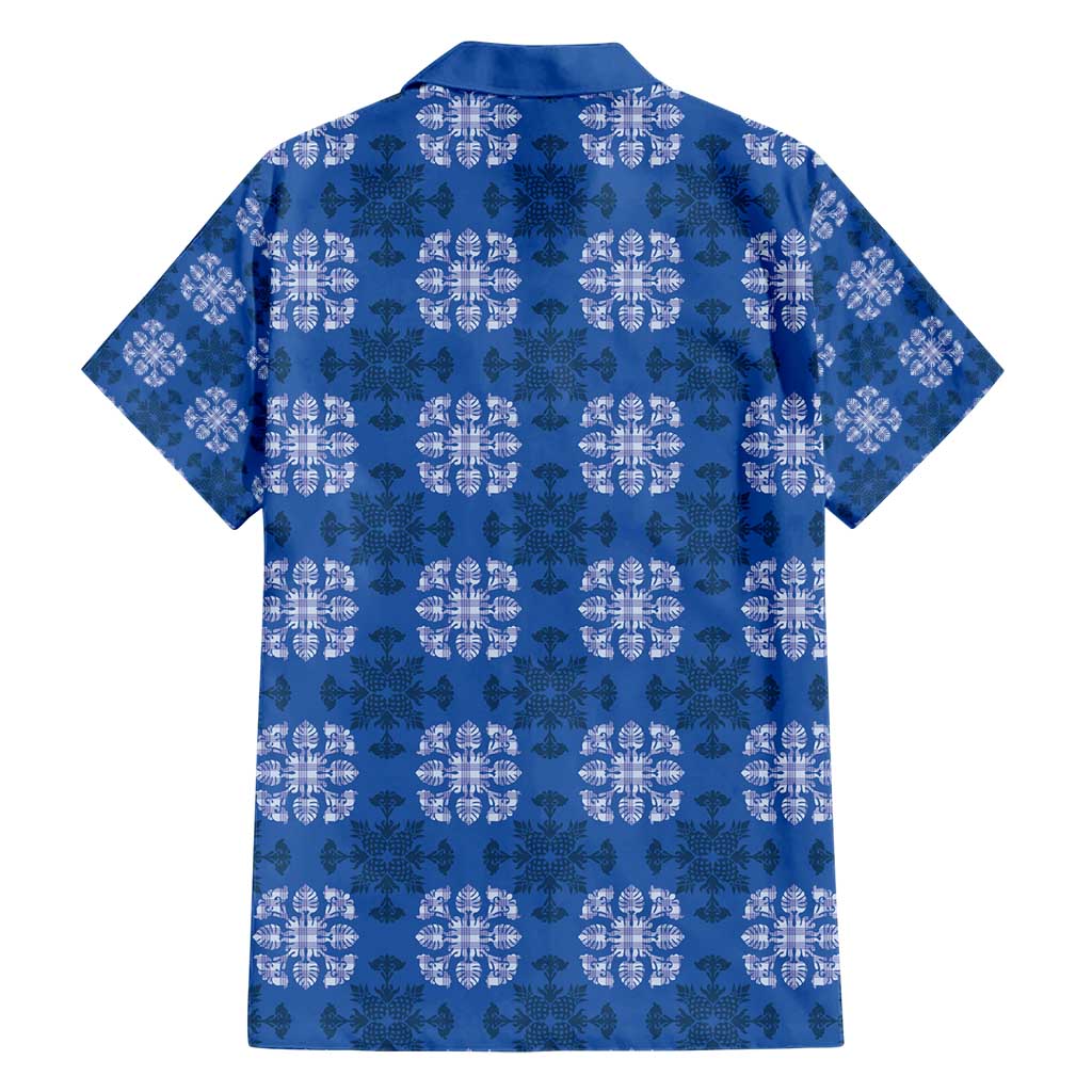 Royal Blue Hawaiian Quilt Hawaiian Shirt Hawaii Pineapple Monstera Palaka Motifs - Polynesian Pride