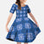Royal Blue Hawaiian Quilt Kid Short Sleeve Dress Hawaii Pineapple Monstera Palaka Motifs - Polynesian Pride