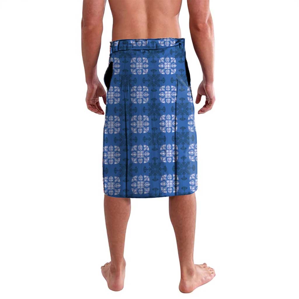 Royal Blue Hawaiian Quilt Lavalava Hawaii Pineapple Monstera Palaka Motifs - Polynesian Pride