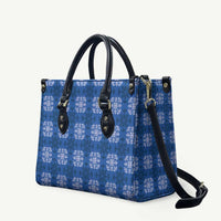 Royal Blue Hawaiian Quilt Leather Bag Hawaii Pineapple Monstera Palaka Motifs - Polynesian Pride