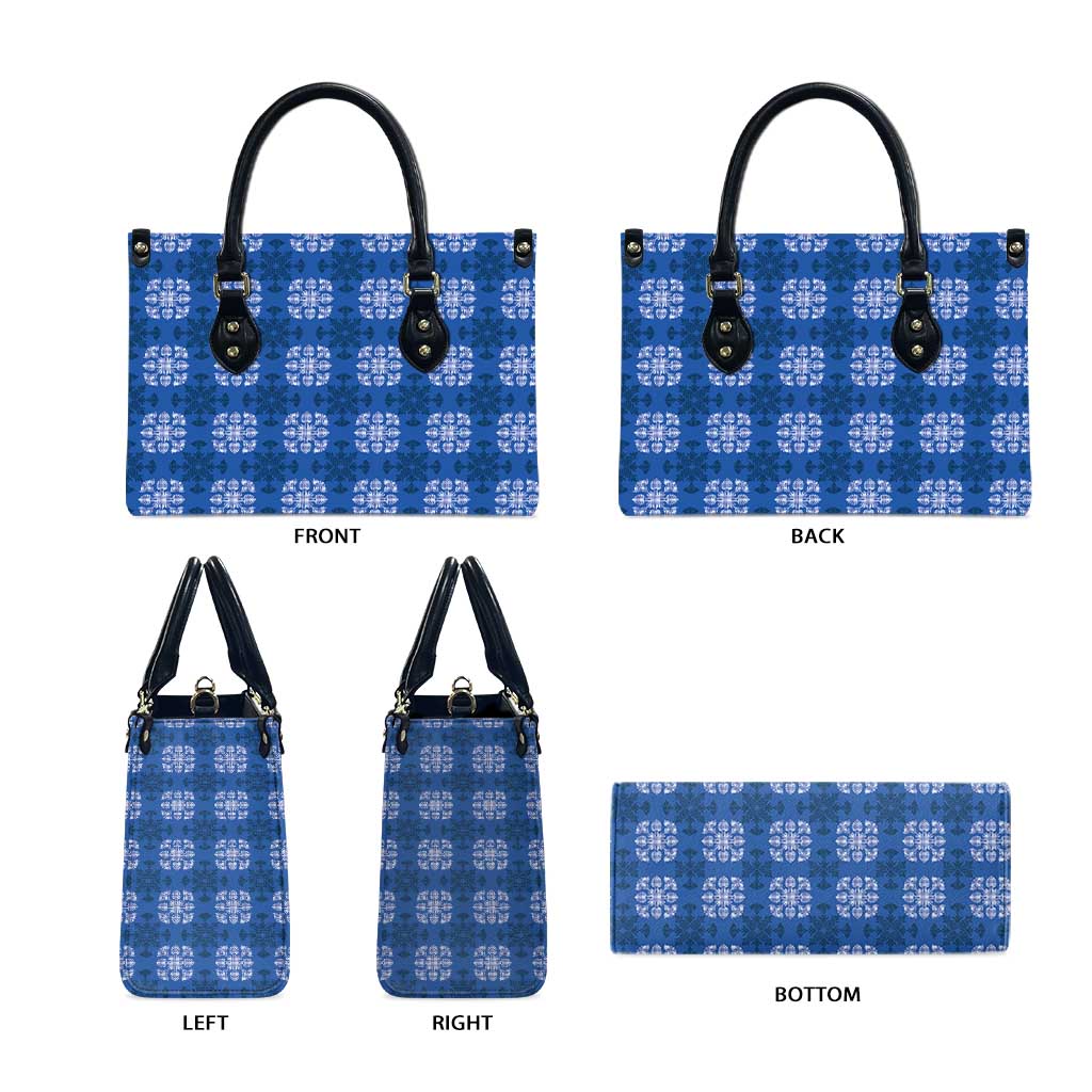 Royal Blue Hawaiian Quilt Leather Bag Hawaii Pineapple Monstera Palaka Motifs - Polynesian Pride