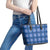 Royal Blue Hawaiian Quilt Leather Tote Bag Hawaii Pineapple Monstera Palaka Motifs - Polynesian Pride