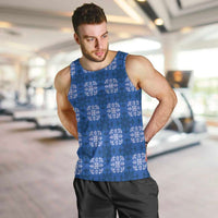 Royal Blue Hawaiian Quilt Men Tank Top Hawaii Pineapple Monstera Palaka Motifs - Polynesian Pride