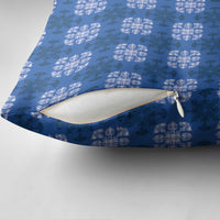 Royal Blue Hawaiian Quilt Pillow Cover Hawaii Pineapple Monstera Palaka Motifs - Polynesian Pride