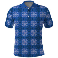 Royal Blue Hawaiian Quilt Polo Shirt Hawaii Pineapple Monstera Palaka Motifs - Polynesian Pride