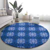Royal Blue Hawaiian Quilt Round Carpet Hawaii Pineapple Monstera Palaka Motifs - Polynesian Pride