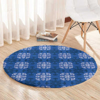 Royal Blue Hawaiian Quilt Round Carpet Hawaii Pineapple Monstera Palaka Motifs - Polynesian Pride