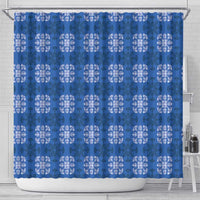 Royal Blue Hawaiian Quilt Shower Curtain Hawaii Pineapple Monstera Palaka Motifs - Polynesian Pride