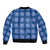 Royal Blue Hawaiian Quilt Sleeve Zip Bomber Jacket Hawaii Pineapple Monstera Palaka Motifs - Polynesian Pride