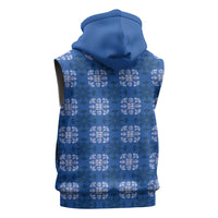 Royal Blue Hawaiian Quilt Sleeveless Zip Hoodie Hawaii Pineapple Monstera Palaka Motifs - Polynesian Pride