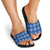 Royal Blue Hawaiian Quilt Slide Sandals Hawaii Pineapple Monstera Palaka Motifs - Polynesian Pride