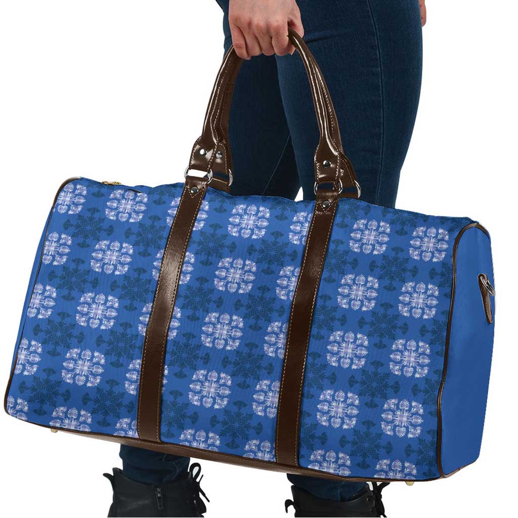Royal Blue Hawaiian Quilt Travel Bag Hawaii Pineapple Monstera Palaka Motifs - Polynesian Pride