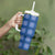 Royal Blue Hawaiian Quilt Tumbler With Handle Hawaii Pineapple Monstera Palaka Motifs - Polynesian Pride