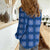 Royal Blue Hawaiian Quilt Women Casual Shirt Hawaii Pineapple Monstera Palaka Motifs - Polynesian Pride