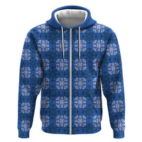 Royal Blue Hawaiian Quilt Zip Hoodie Hawaii Pineapple Monstera Palaka Motifs - Polynesian Pride