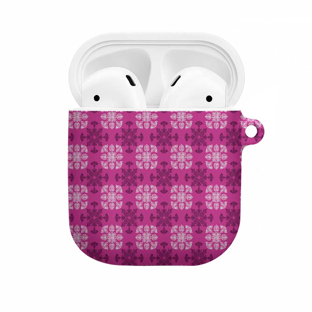 Pink Hawaiian Quilt AirPods Case Hawaii Pineapple Monstera Palaka Motifs - Polynesian Pride