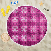 Pink Hawaiian Quilt Beach Blanket Hawaii Pineapple Monstera Palaka Motifs - Polynesian Pride