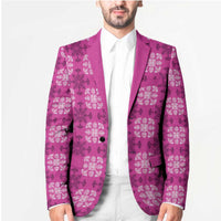 Pink Hawaiian Quilt Blazer Hawaii Pineapple Monstera Palaka Motifs - Polynesian Pride
