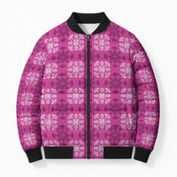 Pink Hawaiian Quilt Bomber Puffer Jacket Hawaii Pineapple Monstera Palaka Motifs - Polynesian Pride