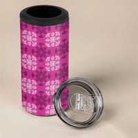 Pink Hawaiian Quilt 4 in 1 Can Cooler Tumbler Hawaii Pineapple Monstera Palaka Motifs - Polynesian Pride