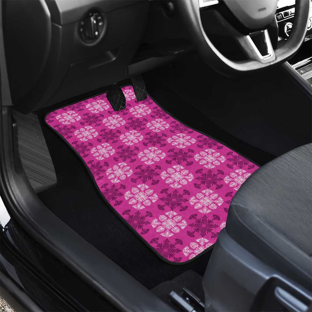 Pink Hawaiian Quilt Car Mats Hawaii Pineapple Monstera Palaka Motifs - Polynesian Pride