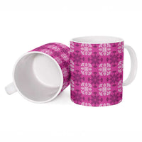 Pink Hawaiian Quilt Ceramic Mug Hawaii Pineapple Monstera Palaka Motifs - Polynesian Pride