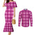 Pink Hawaiian Quilt Couples Matching Mermaid Dress and Long Sleeve Button Shirt Hawaii Pineapple Monstera Palaka Motifs - Polynesian Pride