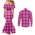 Pink Hawaiian Quilt Couples Matching Mermaid Dress and Long Sleeve Button Shirt Hawaii Pineapple Monstera Palaka Motifs - Polynesian Pride