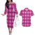 Pink Hawaiian Quilt Couples Matching Off The Shoulder Long Sleeve Dress and Hawaiian Shirt Hawaii Pineapple Monstera Palaka Motifs - Polynesian Pride