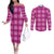 Pink Hawaiian Quilt Couples Matching Off The Shoulder Long Sleeve Dress and Long Sleeve Button Shirt Hawaii Pineapple Monstera Palaka Motifs - Polynesian Pride