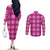 Pink Hawaiian Quilt Couples Matching Off The Shoulder Long Sleeve Dress and Long Sleeve Button Shirt Hawaii Pineapple Monstera Palaka Motifs - Polynesian Pride