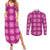 Pink Hawaiian Quilt Couples Matching Summer Maxi Dress and Long Sleeve Button Shirt Hawaii Pineapple Monstera Palaka Motifs - Polynesian Pride
