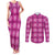Pink Hawaiian Quilt Couples Matching Tank Maxi Dress and Long Sleeve Button Shirt Hawaii Pineapple Monstera Palaka Motifs - Polynesian Pride