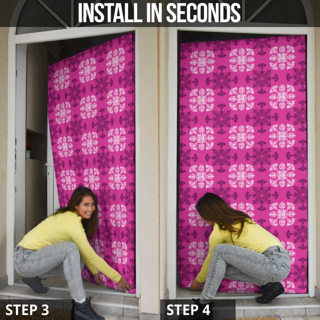 Pink Hawaiian Quilt Door Cover Hawaii Pineapple Monstera Palaka Motifs - Polynesian Pride