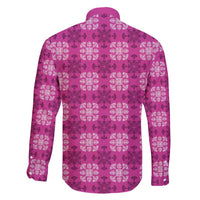 Pink Hawaiian Quilt Family Matching Long Sleeve Bodycon Dress and Hawaiian Shirt Hawaii Pineapple Monstera Palaka Motifs - Polynesian Pride